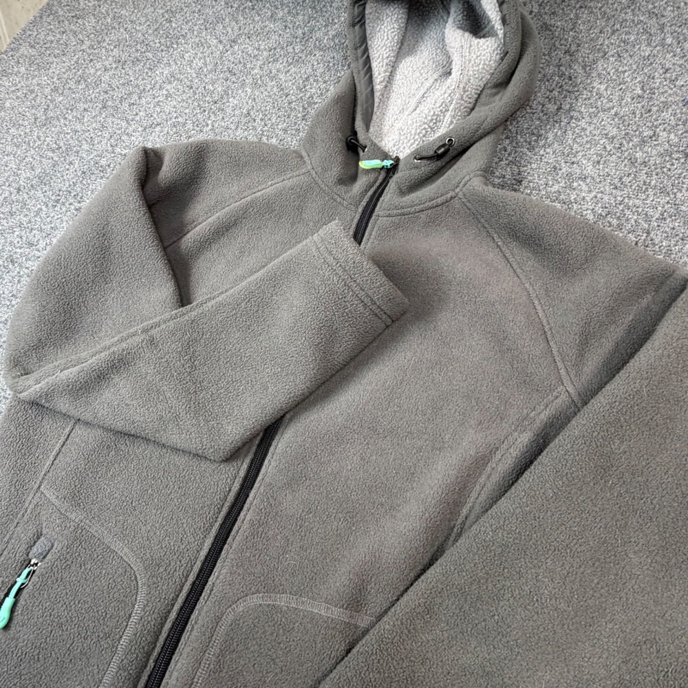 New Balance Womens Medium Fleece Full Zip Hoodie Gray Sherpa Lined Hood Jacket
